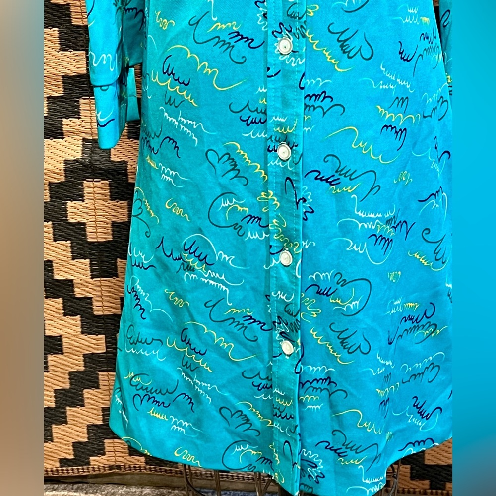 VINTAGE 60s 70s button down shirt dress MCM‎ Twiggy abstract atomic space age - Picture 16 of 17
